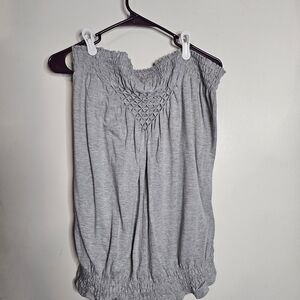 Lane Bryant Gray Smocked Blouse Strapless